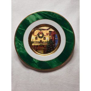 Dufex Art Christmas Plate 24K Gold Trim Fireplace Hearth Wreath Tre…